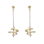 Acrobat long drop earrings in 18ct gold by Sarah Herriot.