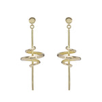 Acrobat long drop earrings in 18ct gold by Sarah Herriot.