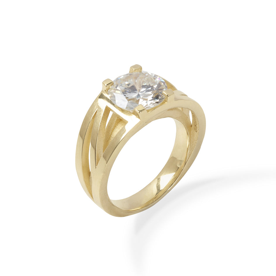 18ct gold crane ring with clients diamond by Sarah Herriot.