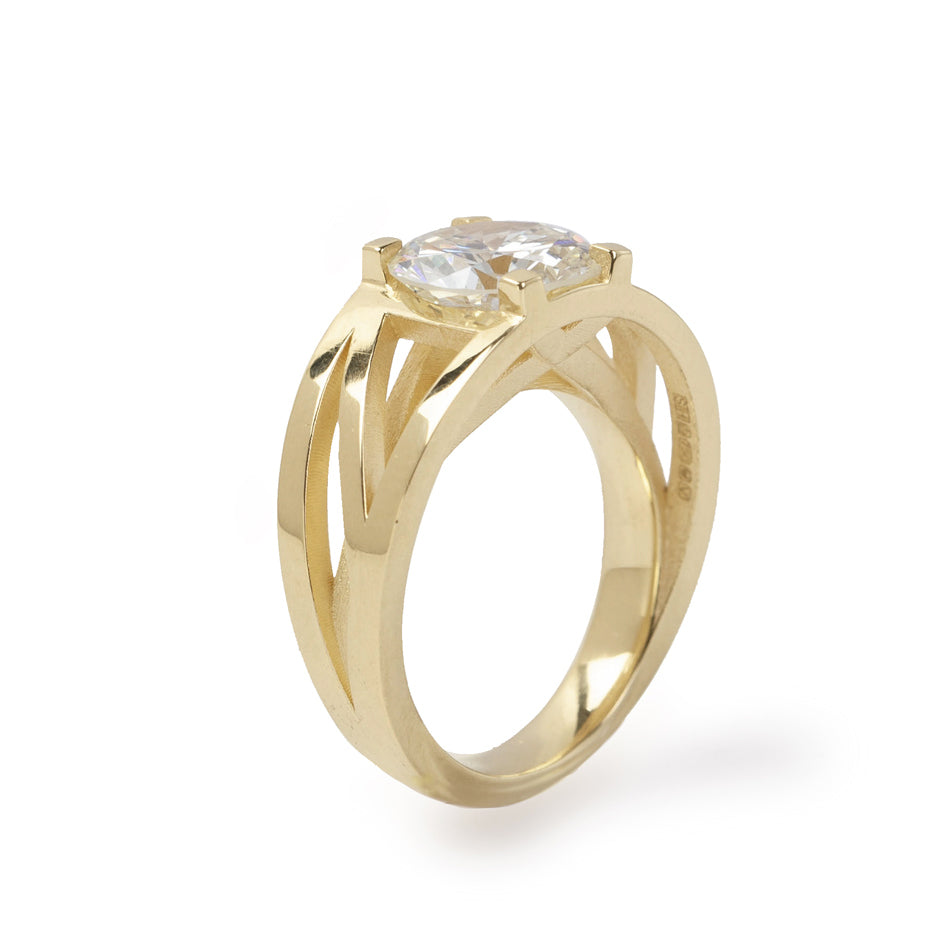 18ct gold crane ring with clients diamond by Sarah Herriot.