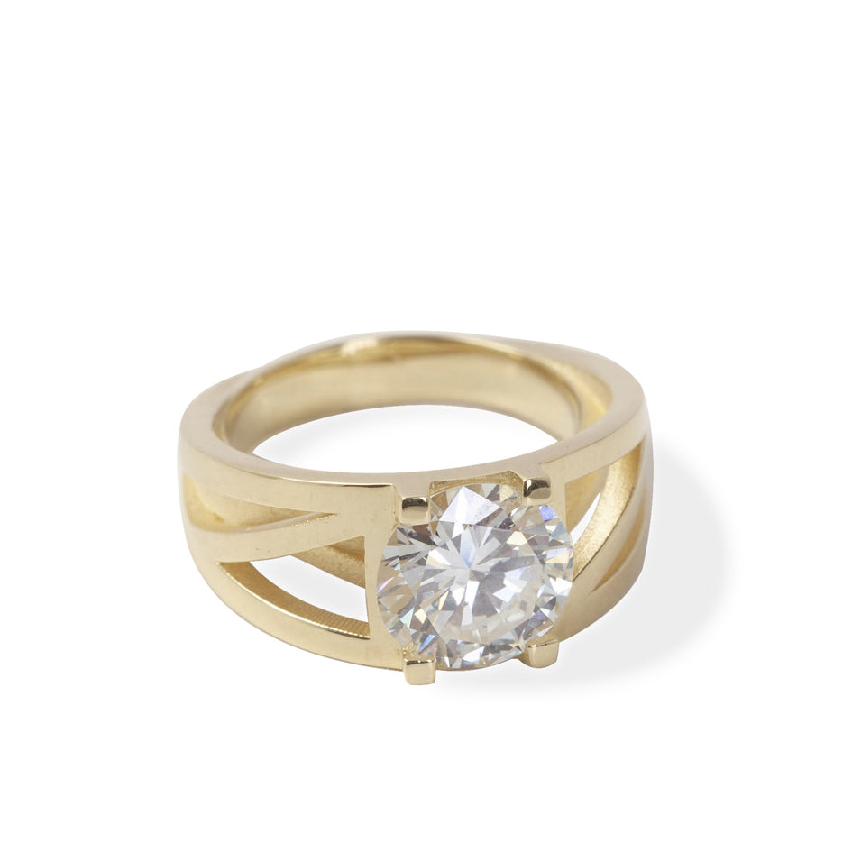 18ct gold crane ring with clients diamond by Sarah Herriot.