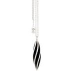 Beat twist pendant is a wonderfully rythmic form in silver, constructed using twisted sheets of silver and oxidised or textured recesses to accentuate the sculptural nature of the piece.  Beat twist pendant by Sarah Herriot.