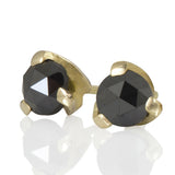 Rose cut black diamond 3 claw twist collet earring studs in 18ct gold by Sarah Herriot.