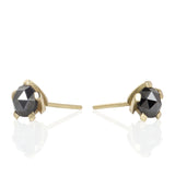 Rose cut black diamond 5 claw twist collet earring studs in 18ct gold by Sarah Herriot.