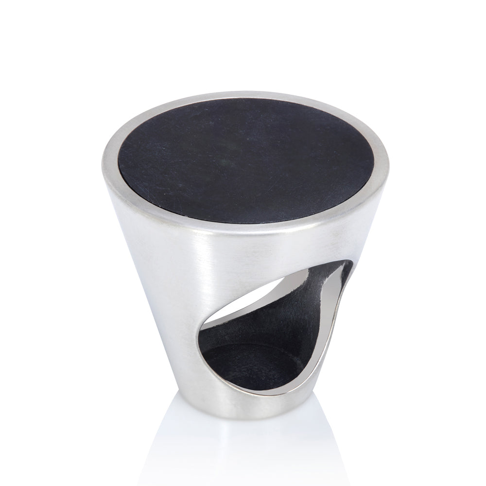 Conical ring is a minimalist statement tapered silver ring set with very dark green Wyoming jade.  Conical ring by Sarah Herriot.