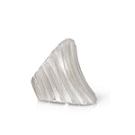 The corset ring is formed of elegant tapered lines in silver, with a two way curve and textured recesses accentuating the flowing design.  Corset ring by Sarah Herriot.
