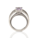 Crane ring in platinum with cushion lavender spinel by Sarah Herriot.