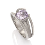 Crane ring in platinum with cushion lavender spinel by Sarah Herriot.
