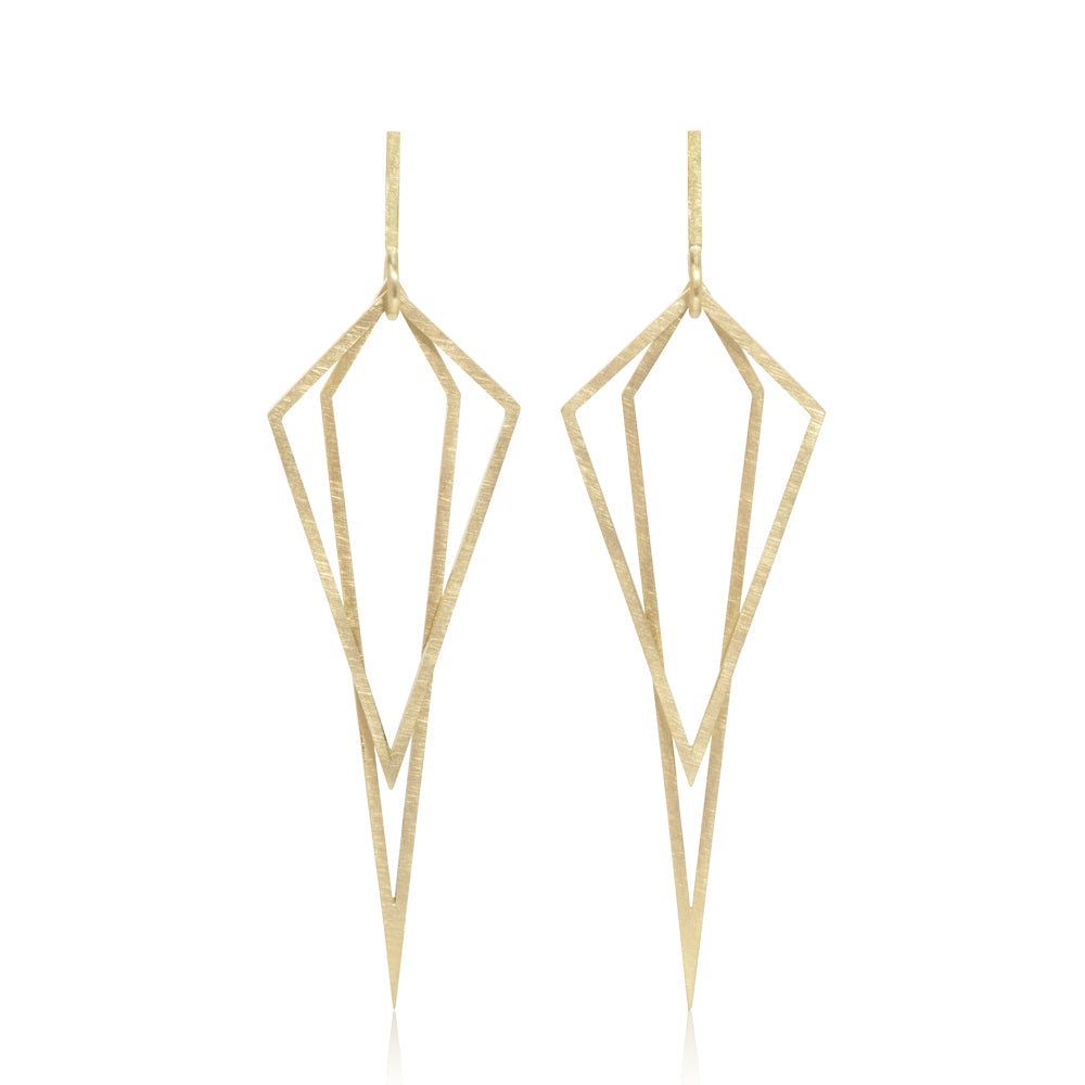 Free wheeling double diamond earrings in 18ct gold by Sarah Herriot.
