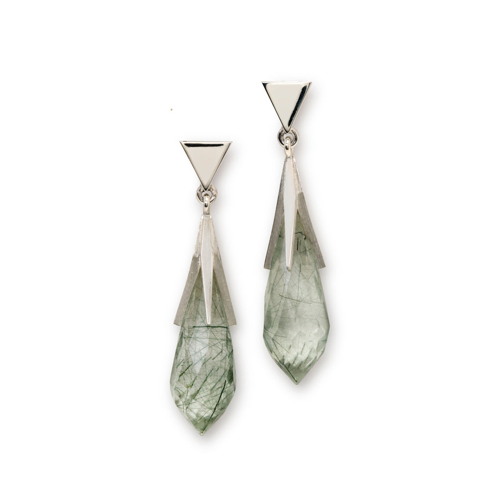 Commission earring in silver with client own quartz drops by Sarah Herriot.