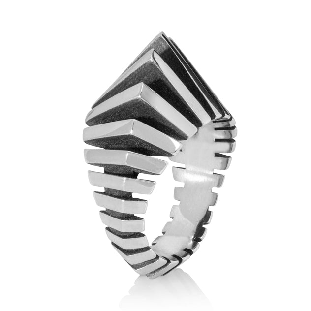 Silver ring based on desert sand dune forms with a modern twist.  Dune ring by Sarah Herriot.