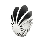 Fantastic ring is a wonderfully architecturally formed ring in silver, fanned sheets of silver with oxidised recesses to accentuate the sculptural nature of the piece. Fantastic ring by Sarah Herriot.