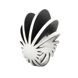 Fantastic ring is a wonderfully architecturally formed ring in silver, fanned sheets of silver with oxidised recesses to accentuate the sculptural nature of the piece. Fantastic ring by Sarah Herriot.
