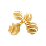 These distinctive cufflinks showcase twisted flowing sheets of 18ct gold, meticulously crafted into an elegant bar design, polished external surafces and internal textured wings add a beautiful subtle dimension. A refined choice for those who appreciate understated sophistication and exceptional craftsmanship in fine jewellery.  Fine twist cufflinks by Sarah Herriot.