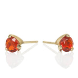 Fire opal 3 claw twist collet earring studs in 18ct gold by Sarah Herriot.