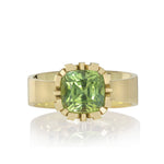 Flax ring in 18ct gold with cushion fresh green tourmaline by Sarah Herriot.