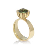 Flax ring in 18ct gold with cushion fresh green tourmaline by Sarah Herriot.