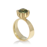 Flax ring in 18ct gold with cushion fresh green tourmaline by Sarah Herriot.