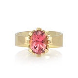 Flax ring in 18ct gold with oval apricot/pink tourmaline by Sarah Herriot.