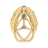 Gothic arch ring in 18ct gold with london blue topaz by Sarah Herriot.