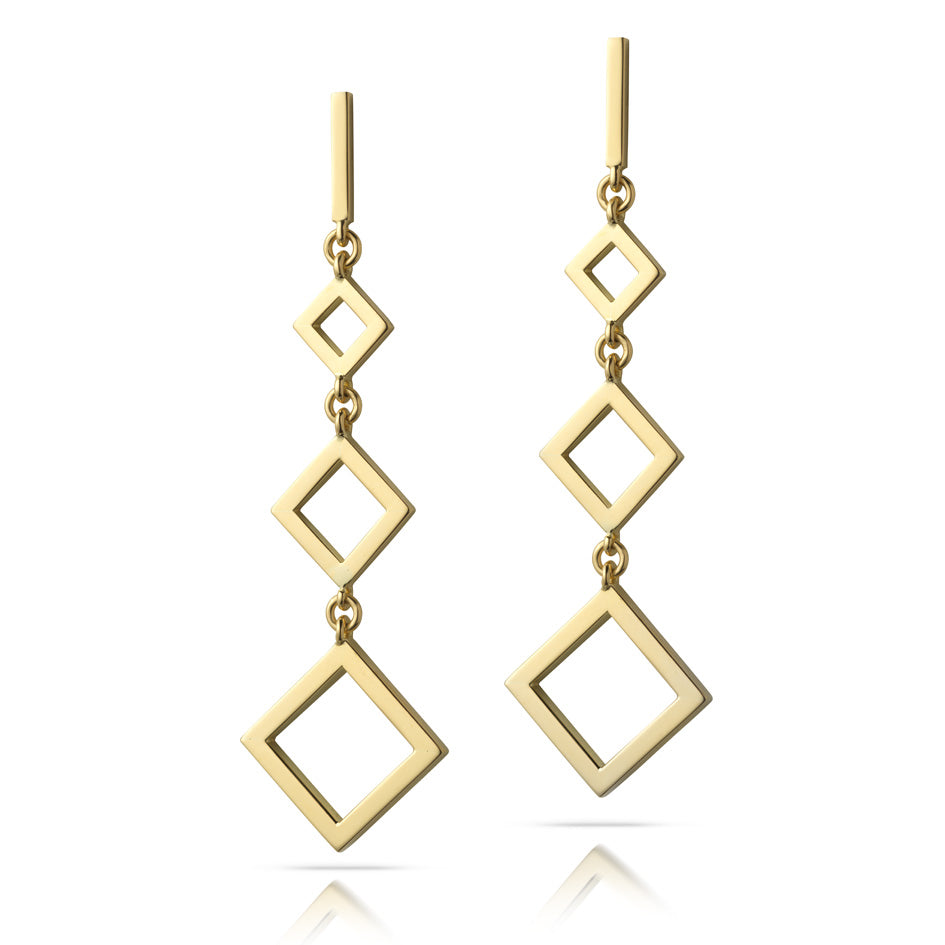 Long drop graphic diamond earrings in 18ct gold by Sarah Herriot.