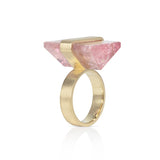 Key ring in 18ct gold with large rectangular mirror cut pink tourmaline. Key ring in 18ct gold.
