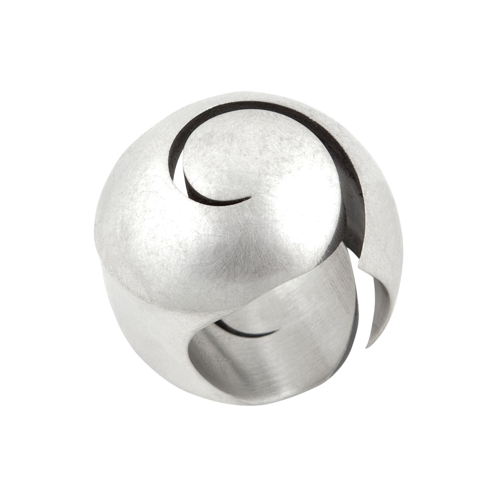 Koru rings in silver withbrushed surface and oxidised recesses by Sarah Herriot.