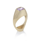 vessel ring in 18ct gold with cushion lavender spinel by Sarah Herriot.