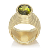 Lunar ring in 18ct gold with oval olive green tourmaline by Sarah Herriot.