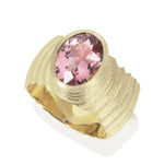 Lunar ring in 18ct gold with oval pink tourmaline by Sarah Herriot.