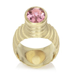 Lunar ring in 18ct gold with oval pink tourmaline by Sarah Herriot.