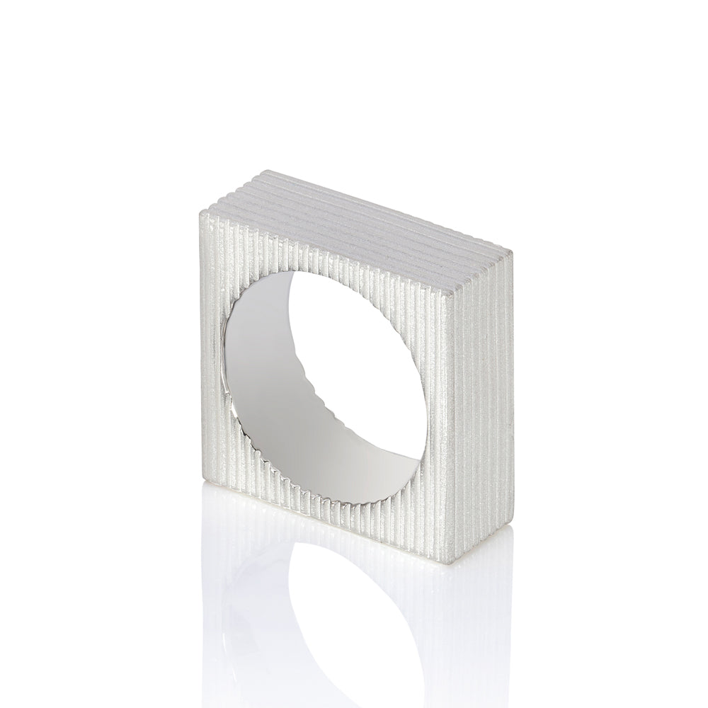 Textured cube ring in silver by Sarah Herriot.