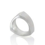 The triangle ring is an elegant simple form in silver, chique and understated. Triangle ring by Sarah Herriot.