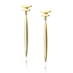 Mirage long drop earrings, a flicker stud with an elegant long drop of light in 18ct gold. Mirage long drop earrings by Sarah Herriot.
