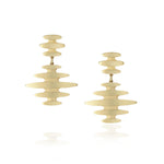 Mirage drop earrings, a stud and drop of flickering light in 18ct gold.  The mirage design is based the flickering line of light seen across the ocean waves as the sun sets.  Mirage earrings by Sarah Herriot.
