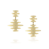 Mirage drop earrings, a stud and drop of flickering light in 18ct gold.  The mirage design is based the flickering line of light seen across the ocean waves as the sun sets.  Mirage earrings by Sarah Herriot.