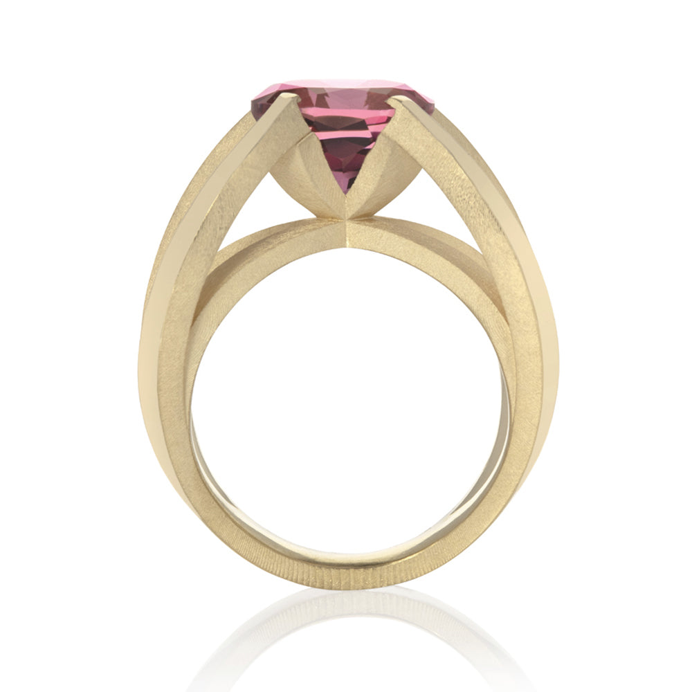 18ct gold papillion ring in 18ct gold with oval pink tourmaline by Sarah Herriot.