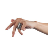 Parametric ring is a wonderfully architecturally formed ring in silver, with a two way curve accentuating the dynamic pattern.  This ring visually elongates the fingers.  Parametric ring by Sarah Herriot.