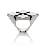 Pringle ring in silver with oxidised recesses by Sarah Herriot.