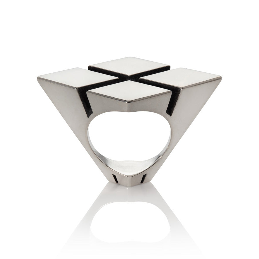 Pringle ring in silver with oxidised recesses by Sarah Herriot.