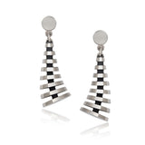 Pyramid drop earrings have a elegant modern structure with oxidised recesses to accentuate the design in silver. Pyramid drop earrings by Sarah Herriot.