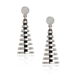 Pyramid drop earrings have a elegant modern structure with oxidised recesses to accentuate the design in silver. Pyramid drop earrings by Sarah Herriot.