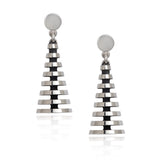 Pyramid drop earrings have a elegant modern structure with oxidised recesses to accentuate the design in silver. Pyramid drop earrings by Sarah Herriot.
