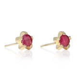 Ruby splice collet 5 claw earring studs in 18ct gold by Sarah Herriot.