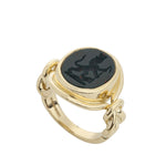 Signet ring in 18ct gold with engraved bloodstone by Sarah Herriot.