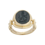 Signet ring in 18ct gold with engraved bloodstone by Sarah Herriot.