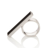 Silver bar ring inset with very dark green wyoming jade by Sarah Herriot.