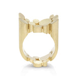 Staffa ring formed of layered columns of 18ct gold. Staffa ring by Sarah Herriot.