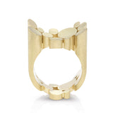 Staffa ring formed of layered columns of 18ct gold. Staffa ring by Sarah Herriot.