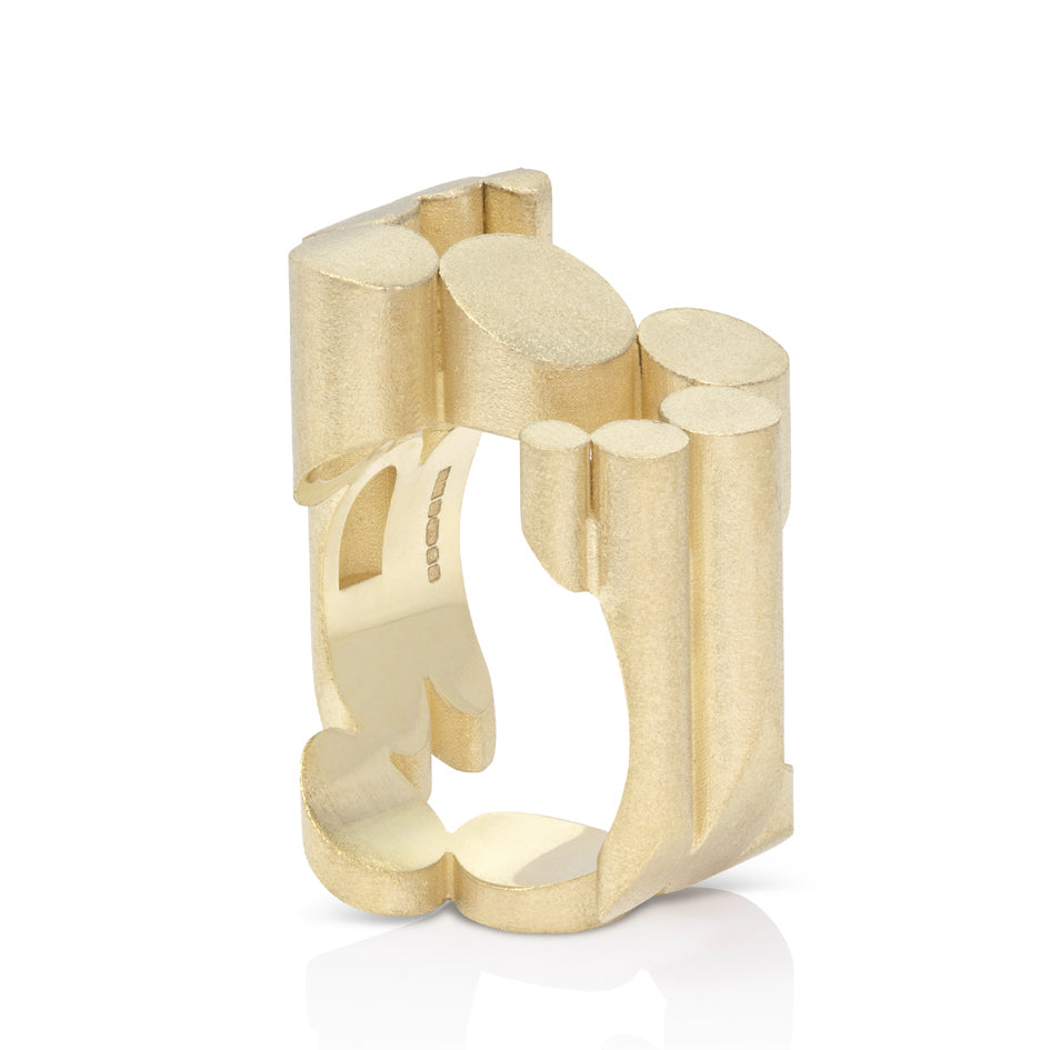 Abstract staffa ring in 18ct gold by Sarah Herriot.